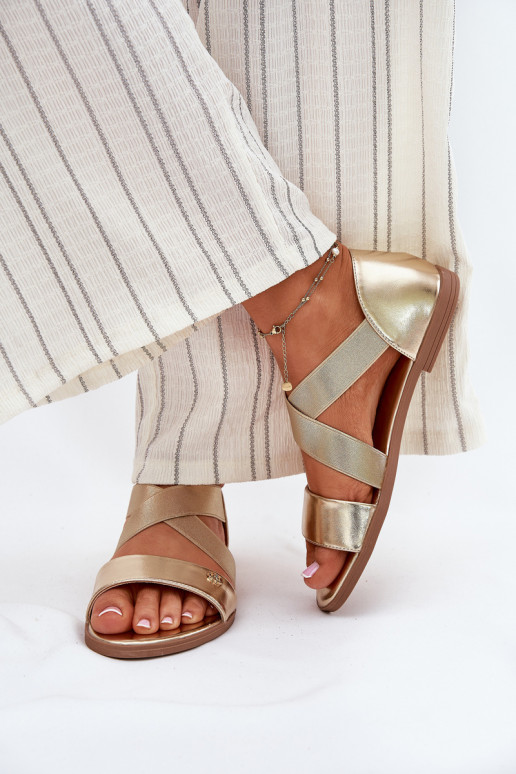Womens flat sandals with elastic straps gold Marinea