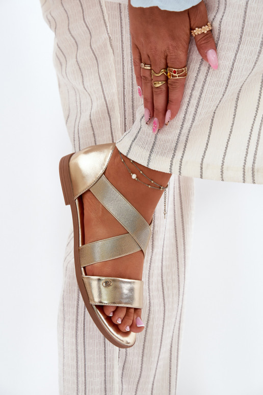 Womens flat sandals with elastic straps gold Marinea