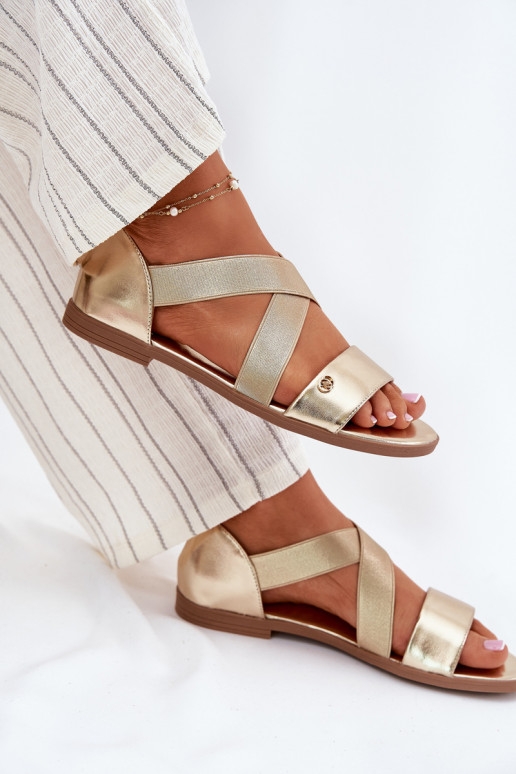 Womens flat sandals with elastic straps gold Marinea