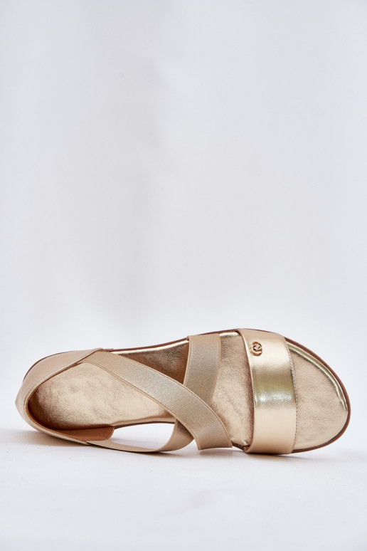 Womens flat sandals with elastic straps gold Marinea