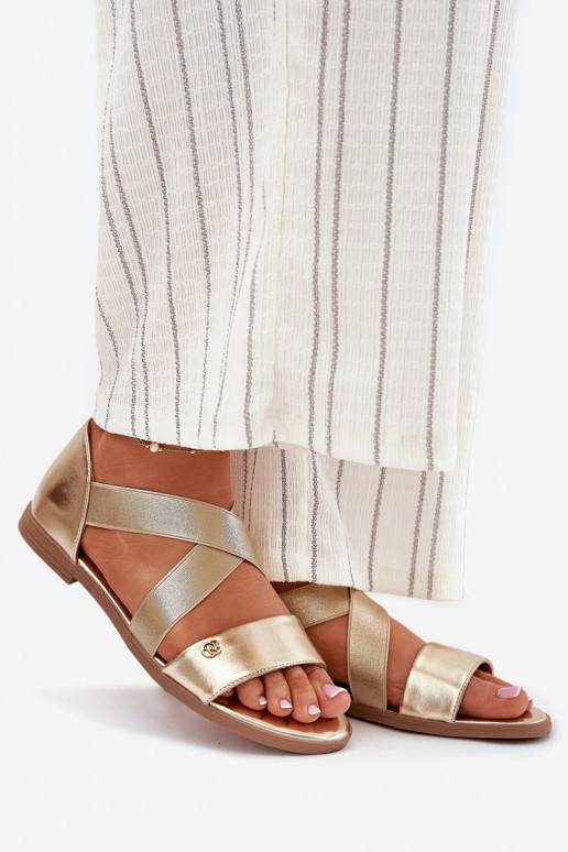 Womens flat sandals with elastic straps gold Marinea
