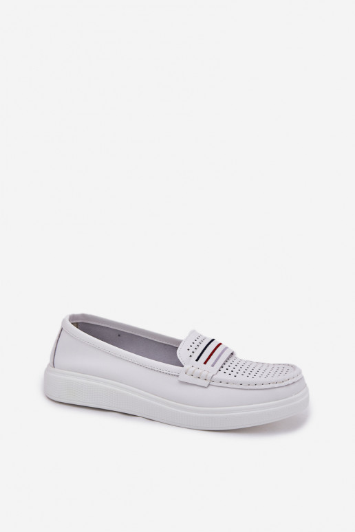 Ladies Leather Moccasins White Dovema