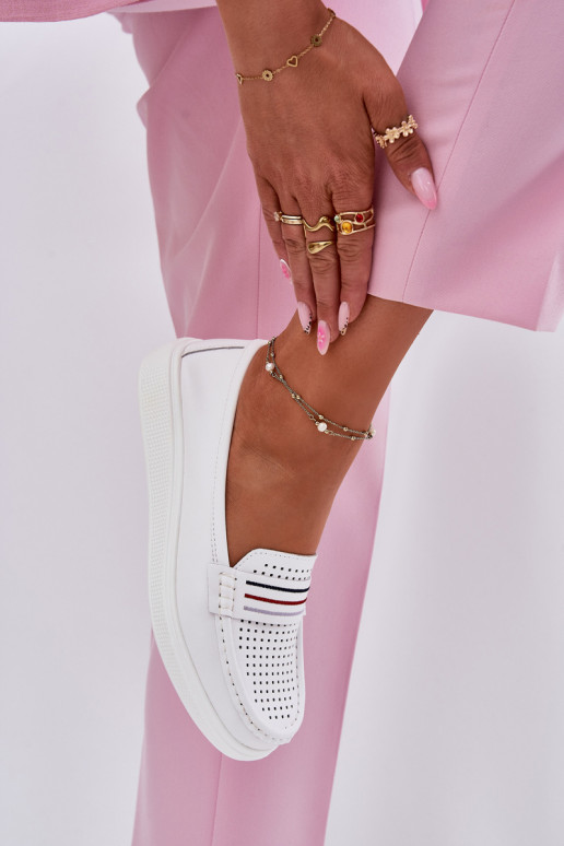 Ladies Leather Moccasins White Dovema