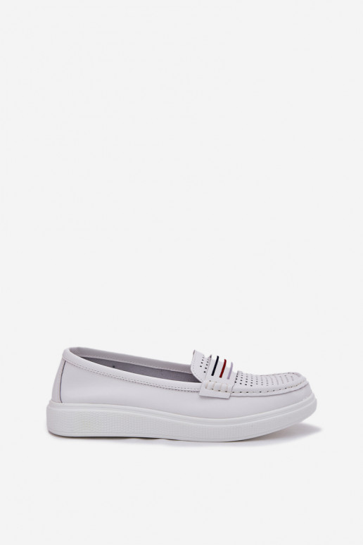 Ladies Leather Moccasins White Dovema