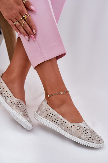 Suede perforated women's loafers gold-gray Chulieta