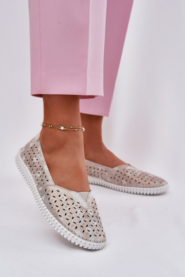 Suede perforated women's loafers gold-gray Chulieta 2