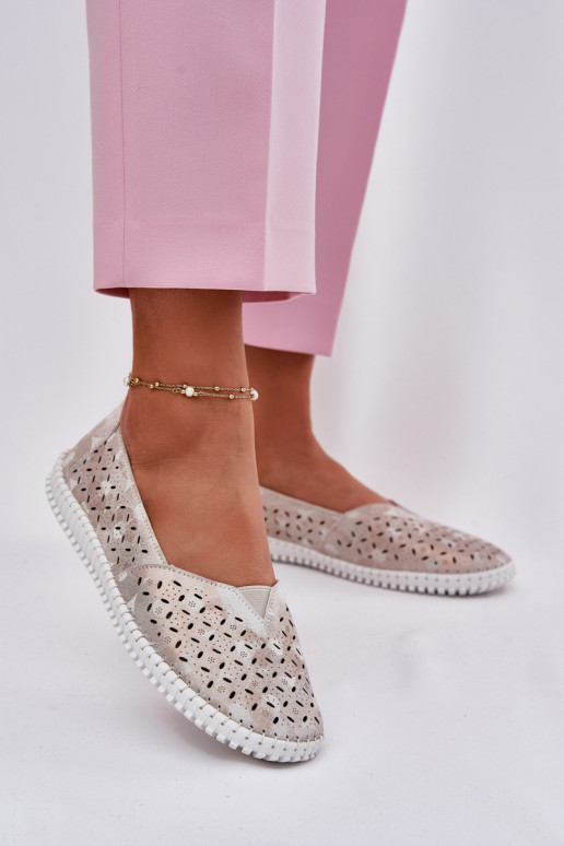 Suede perforated women's loafers gold-gray Chulieta