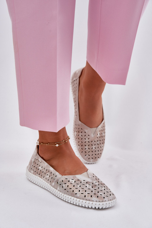 Suede perforated women's loafers gold-gray Chulieta