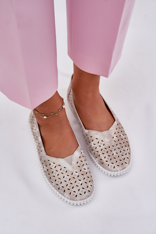 Suede perforated women's loafers gold-gray Chulieta