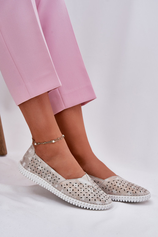 Suede perforated women's loafers gold-gray Chulieta