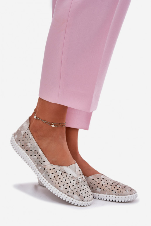 Suede perforated women's loafers gold-gray Chulieta