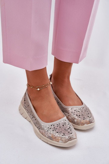 Leather Perforated Lightweight Ballerinas Gold Leaneila