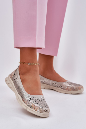Leather Perforated Lightweight Ballerinas Gold Leaneila 2