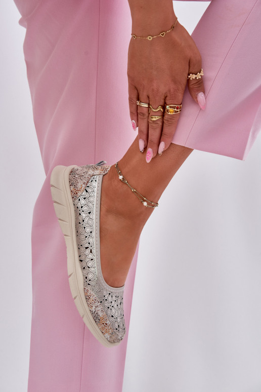 Leather Perforated Lightweight Ballerinas Gold Leaneila