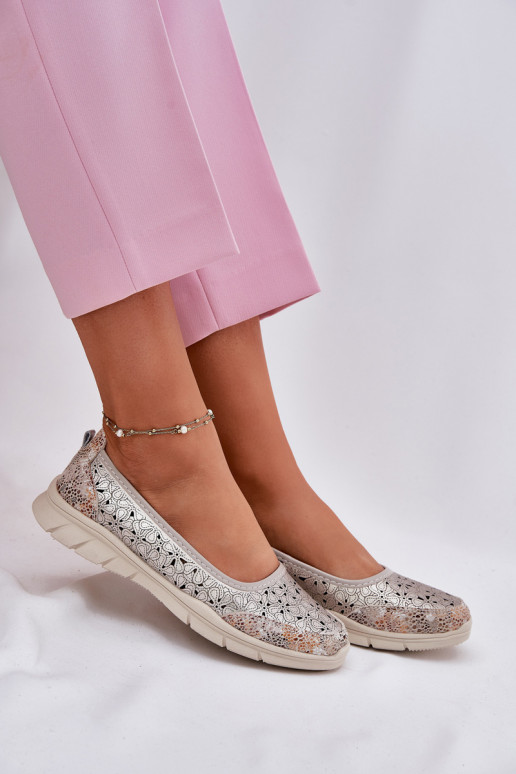 Leather Perforated Lightweight Ballerinas Gold Leaneila