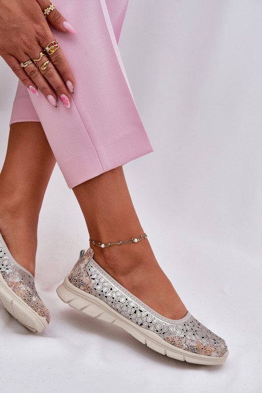 Leather Perforated Lightweight Ballerinas Gold Leaneila
