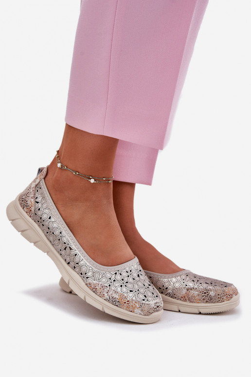Leather Perforated Lightweight Ballerinas Gold Leaneila