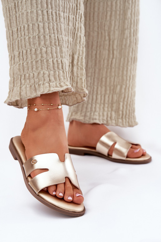 Women's Flat Sandals Made Of Eco Leather Golden Firvania