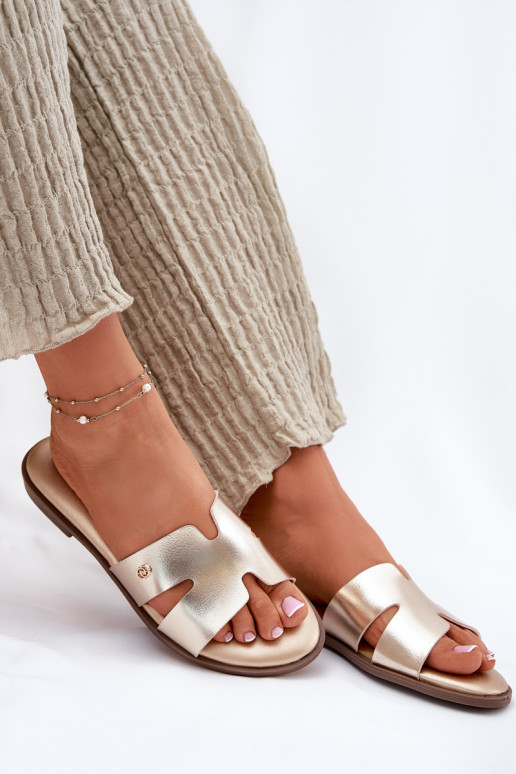 Women's Flat Sandals Made Of Eco Leather Golden Firvania