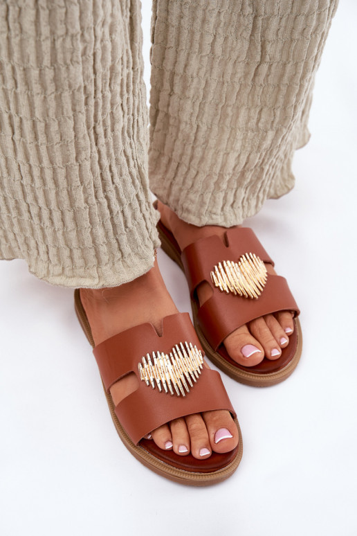 Womens sandals on a flat heel with a gold decoration Karinma