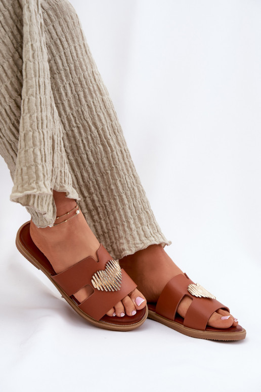 Womens sandals on a flat heel with a gold decoration Karinma