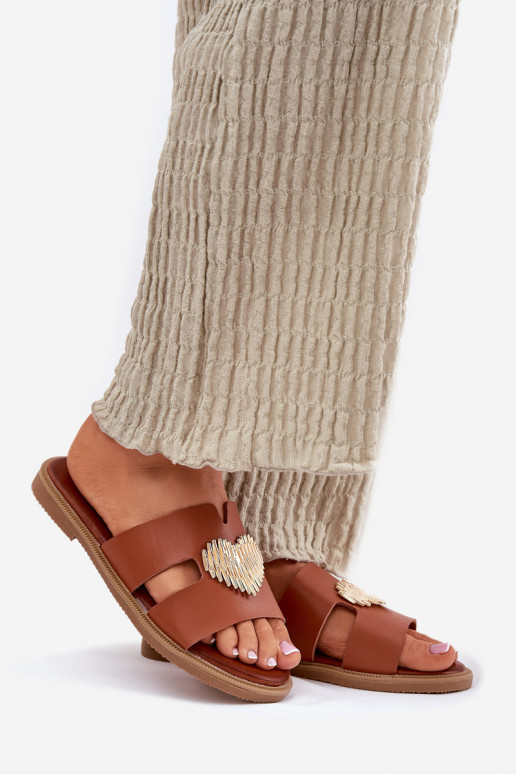 Womens sandals on a flat heel with a gold decoration Karinma