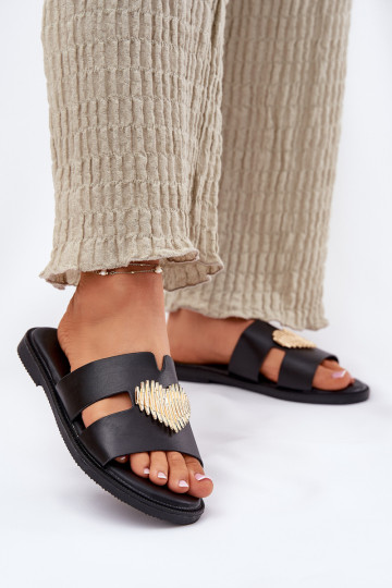 Women's Flat Sandals With Gold Decoration Black Karinma 2