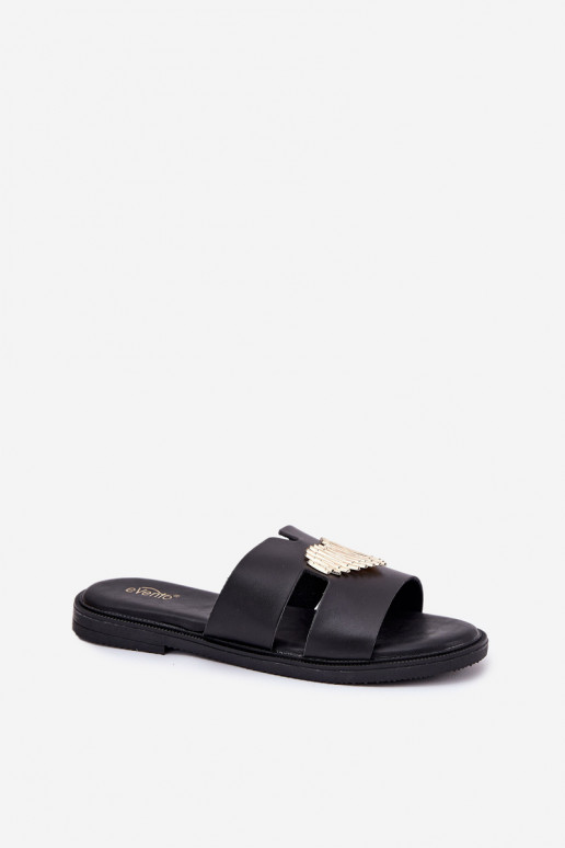 Women's Flat Sandals With Gold Decoration Black Karinma