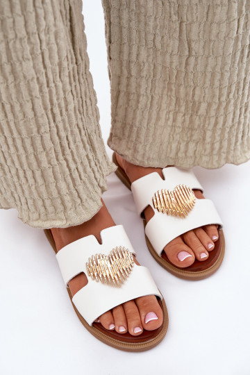 Women's flat sandals with golden decoration white Karinma