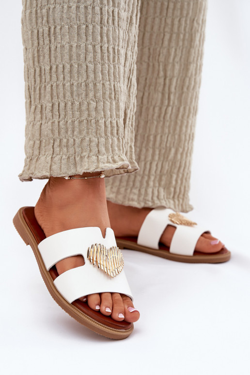 Women's flat sandals with golden decoration white Karinma