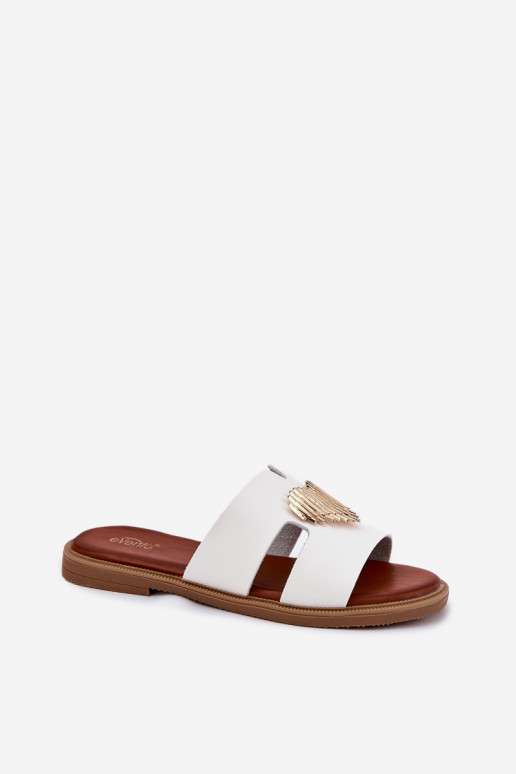 Women's flat sandals with golden decoration white Karinma