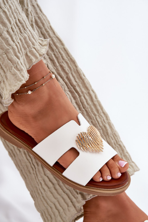 Women's flat sandals with golden decoration white Karinma