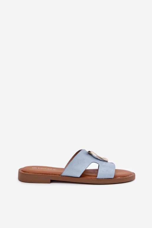 Women's Flat Heeled Sandals with Decoration Vinceza 17381 Blue