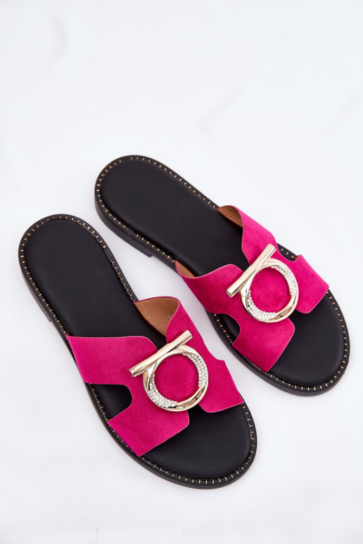 Women Slippers On Flat Heel With Decoration Vinceza 17381 Fuchsia