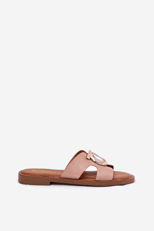 Women's flat sandals with decoration Vinceza 17381 beige