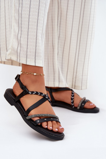 Flat Sandals With Decorative Straps Vinceza 17379 Black