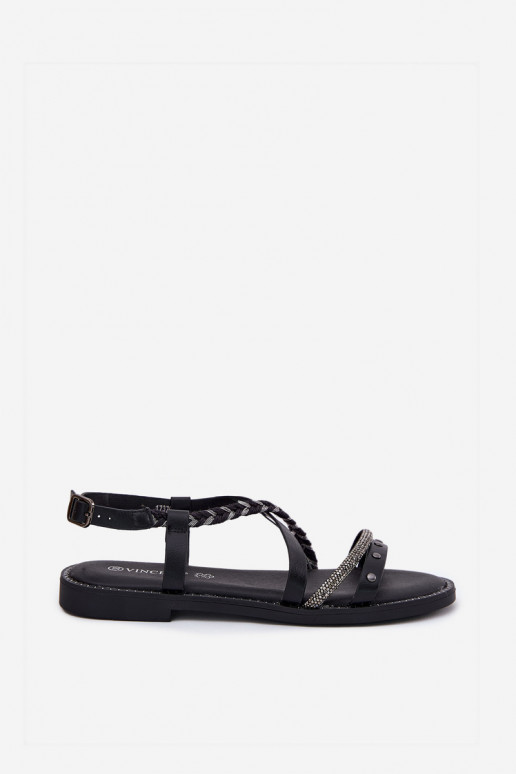Flat Sandals With Decorative Straps Vinceza 17379 Black