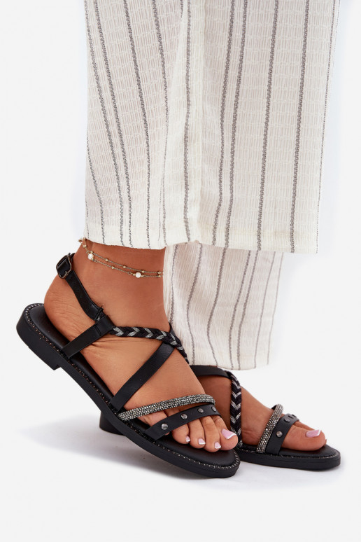 Flat Sandals With Decorative Straps Vinceza 17379 Black