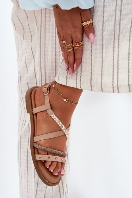Flat Sandals With Decorative Straps Vinceza 17379 Beige Flat Sandals With Decorative Straps Vinceza 17379 Beige