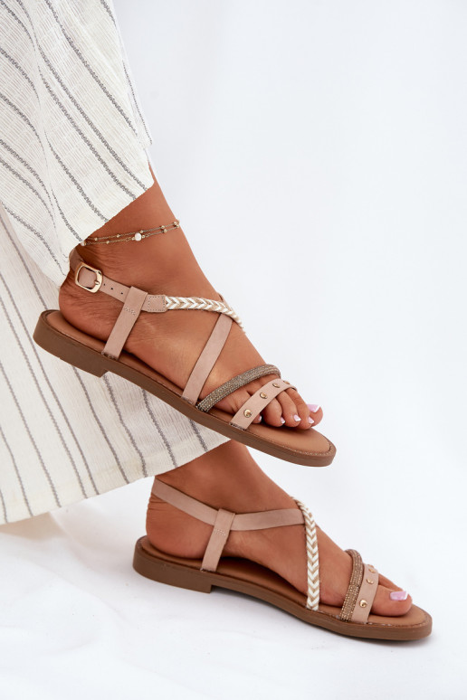 Flat Sandals With Decorative Straps Vinceza 17379 Beige Flat Sandals With Decorative Straps Vinceza 17379 Beige