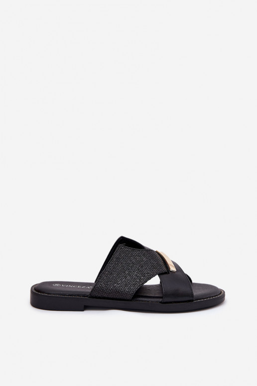 Women Flat Sandals With Decorative Detail Vinceza 17385 Black