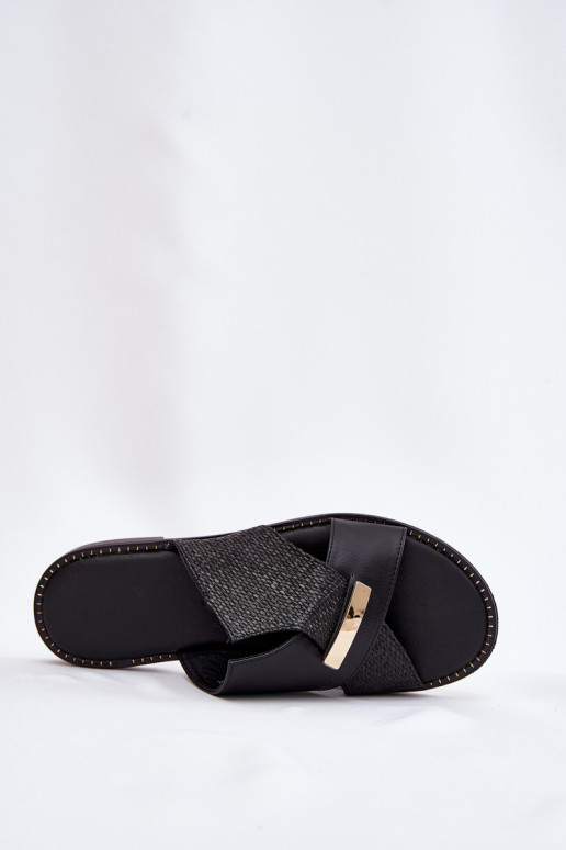 Women Flat Sandals With Decorative Detail Vinceza 17385 Black
