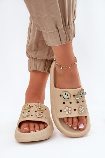Women's Foam Slippers With Embellishments Beige Vinceza 76055 2