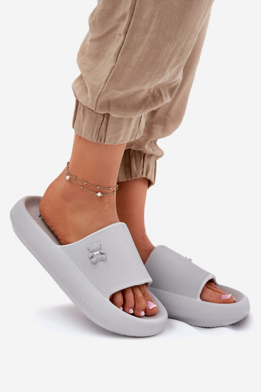 Ladies Foam Sandals On Platform With Bear Vinceza 75210 Gray