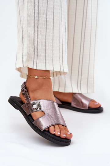 Flat Ladies Sandals With Decorative Detail Silver Vinceza 17378