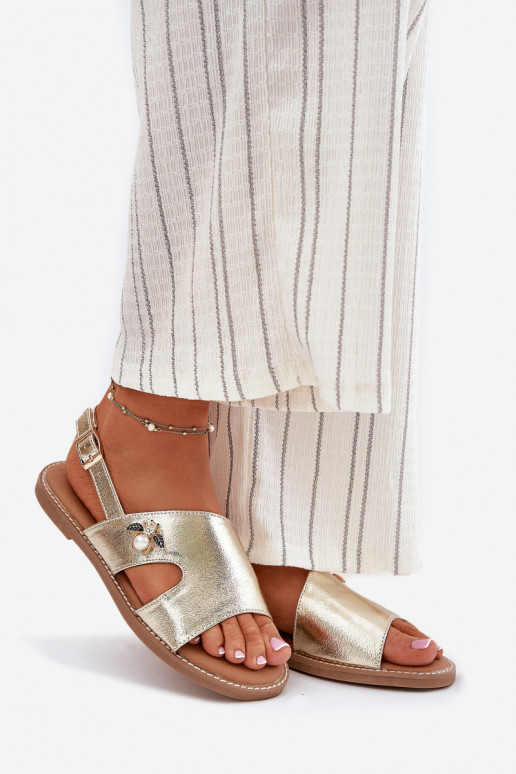 Women's Flat Sandals With Decorative Detail Vinceza 17378 Gold