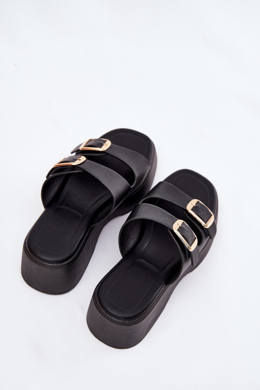 Womens Wedge And Platform Slippers With Buckles Black Nitarelia