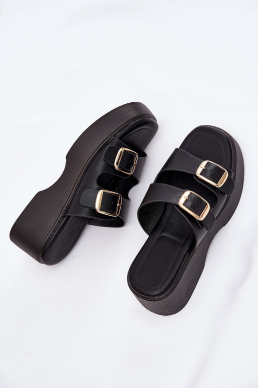 Womens Wedge And Platform Slippers With Buckles Black Nitarelia
