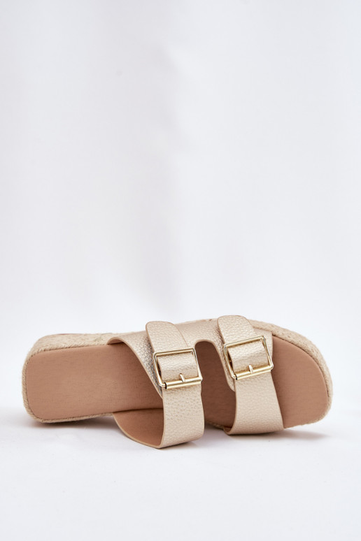 Wedge Sandals For Women With Braiding And Buckles Gold Pasinea