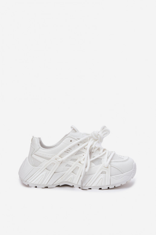 Sneakersy Damskie Z Podwójnym Sznurowaniem Białe Onivetta